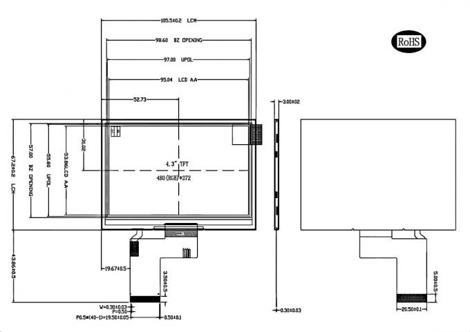 Mechanical drawing for JM-TFT043BI051