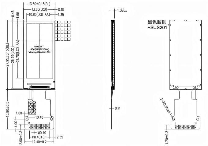 Mechanical drawing for JM-PT052-TI80160NSL0096
